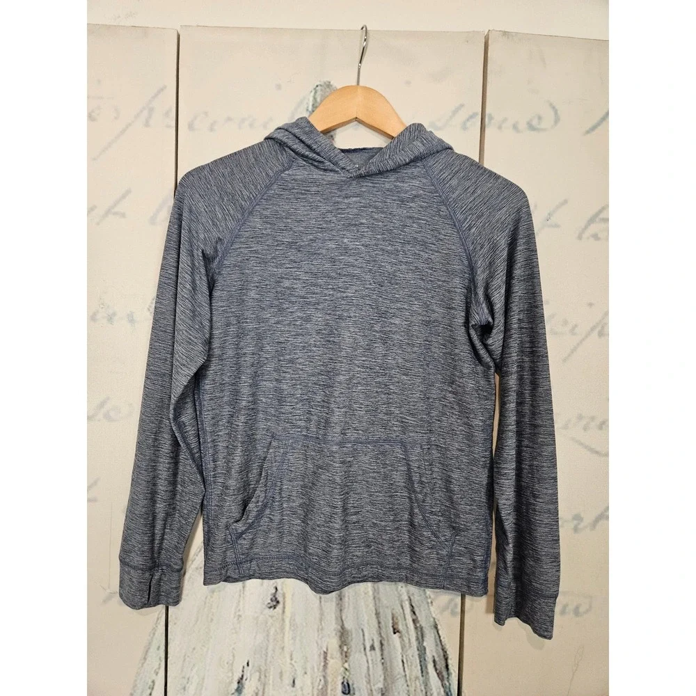Hanna Andersson Hoodie 12 Blue Heather Active Raglan Thumbhole Pullover